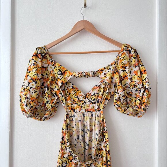 Free People Amy Printed Puff Sleeve Cutout Jumpsuit - Picture 8 of 9